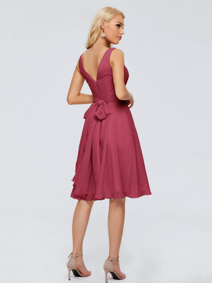 Jocelyn V-Neck Knee Length Chiffon Bridesmaid Dresses