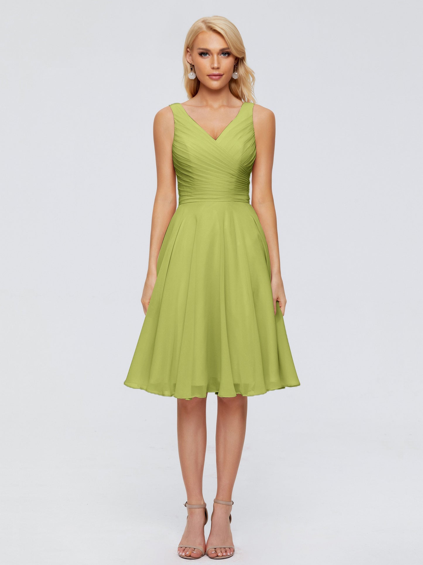 Jocelyn V-Neck Knee Length Chiffon Bridesmaid Dresses