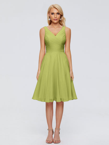 Jocelyn V-Neck Knee Length Chiffon Bridesmaid Dresses