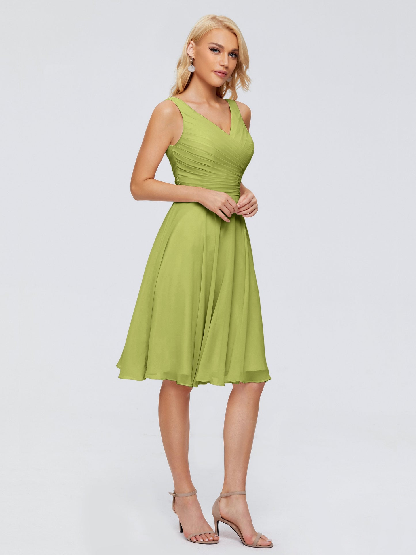 Jocelyn V-Neck Knee Length Chiffon Bridesmaid Dresses