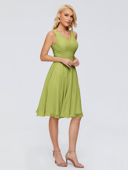 Jocelyn V-Neck Knee Length Chiffon Bridesmaid Dresses