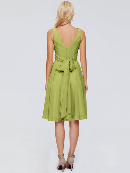 Jocelyn V-Neck Knee Length Chiffon Bridesmaid Dresses