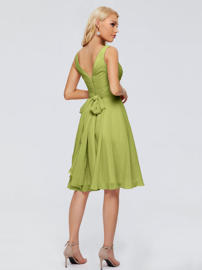 Jocelyn V-Neck Knee Length Chiffon Bridesmaid Dresses