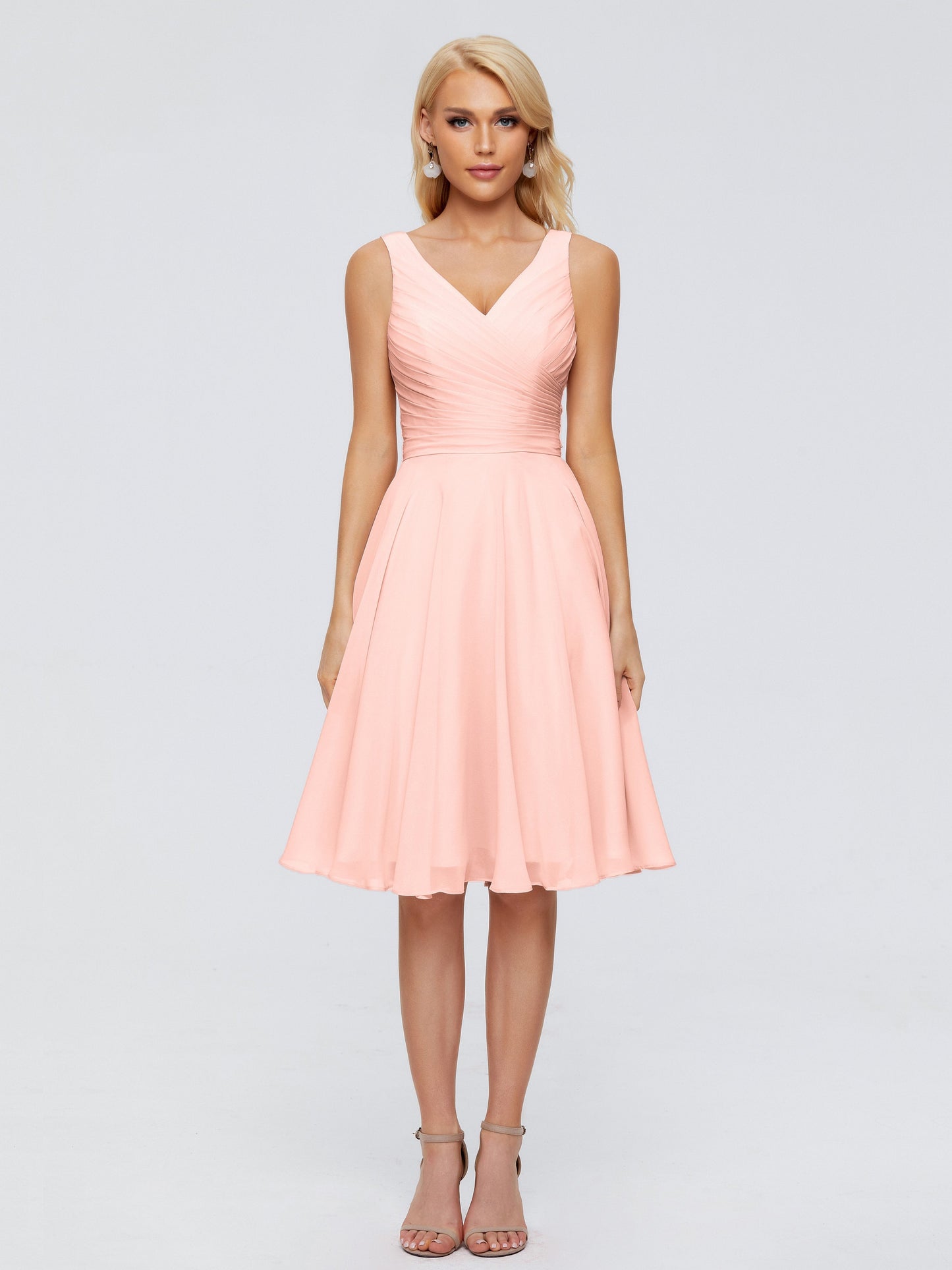 Jocelyn V-Neck Knee Length Chiffon Bridesmaid Dresses