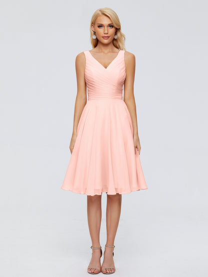 Jocelyn V-Neck Knee Length Chiffon Bridesmaid Dresses