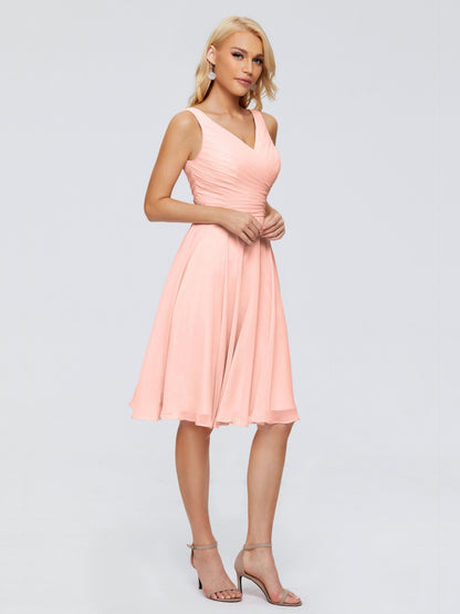 Jocelyn V-Neck Knee Length Chiffon Bridesmaid Dresses