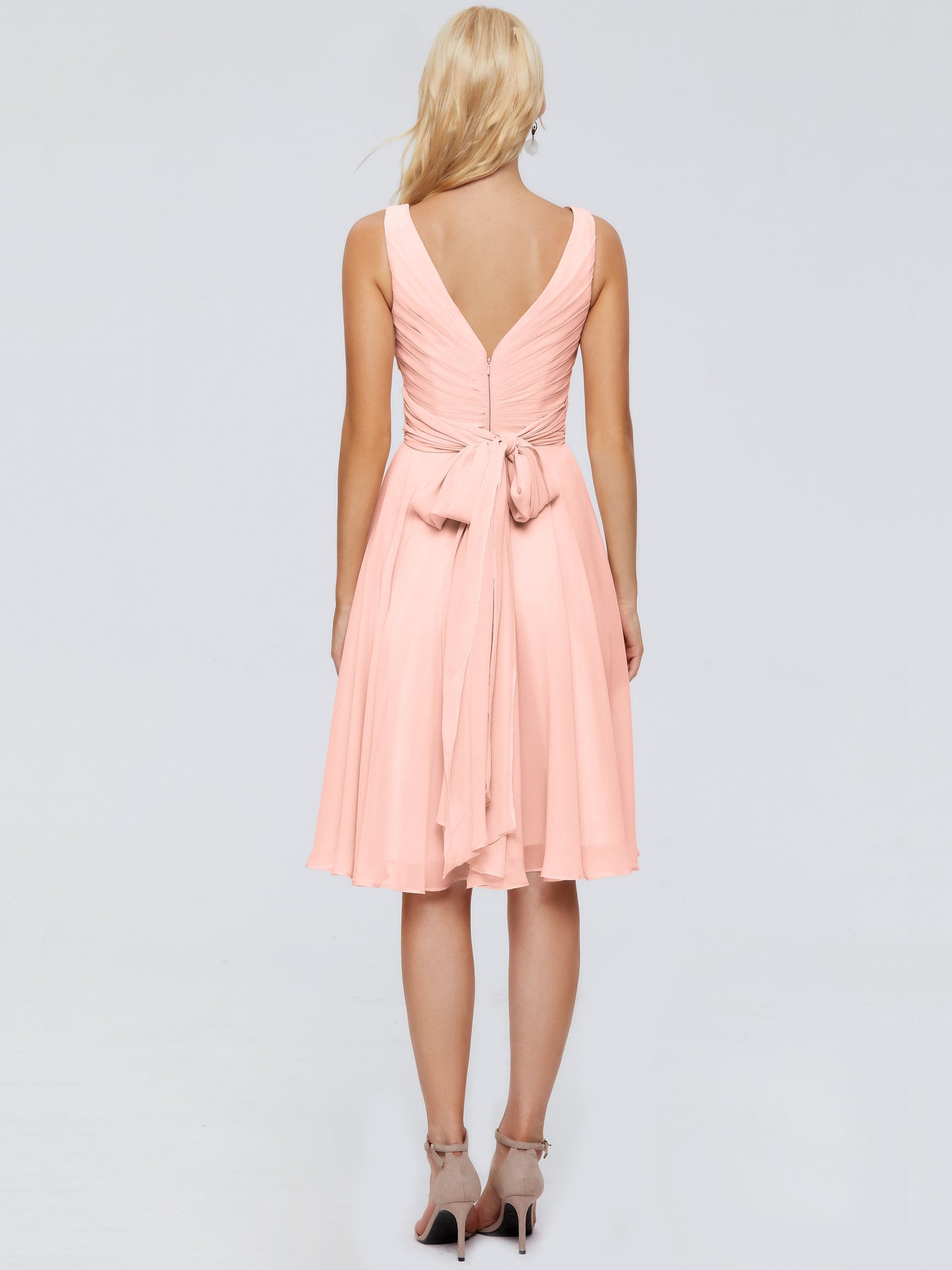 Jocelyn V-Neck Knee Length Chiffon Bridesmaid Dresses