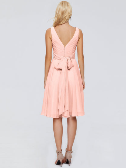 Jocelyn V-Neck Knee Length Chiffon Bridesmaid Dresses