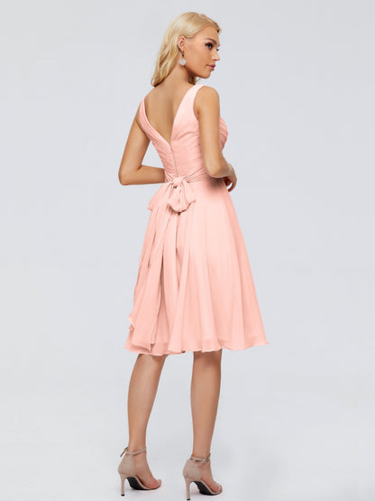 Jocelyn V-Neck Knee Length Chiffon Bridesmaid Dresses