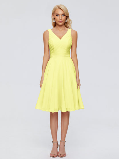 Jocelyn V-Neck Knee Length Chiffon Bridesmaid Dresses
