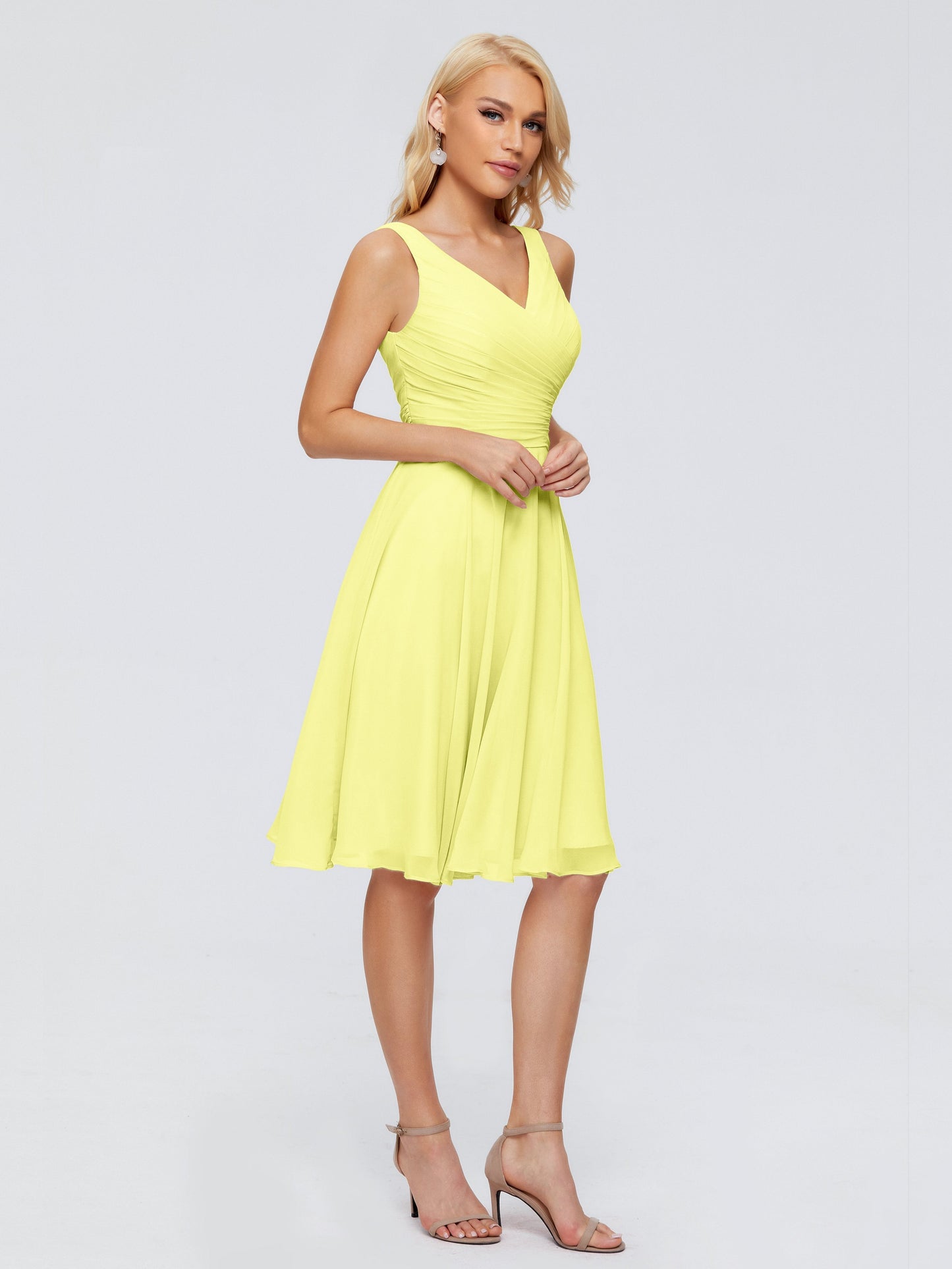 Jocelyn V-Neck Knee Length Chiffon Bridesmaid Dresses