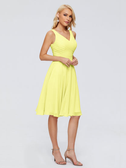 Jocelyn V-Neck Knee Length Chiffon Bridesmaid Dresses