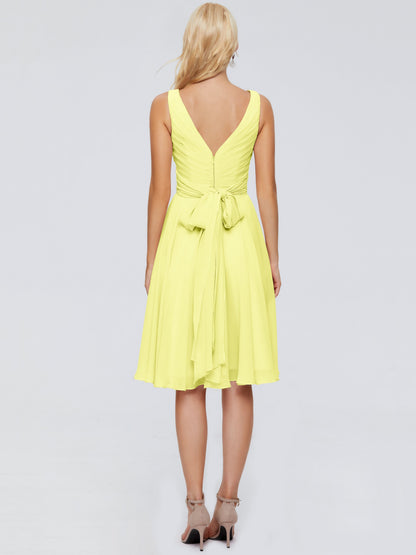 Jocelyn V-Neck Knee Length Chiffon Bridesmaid Dresses