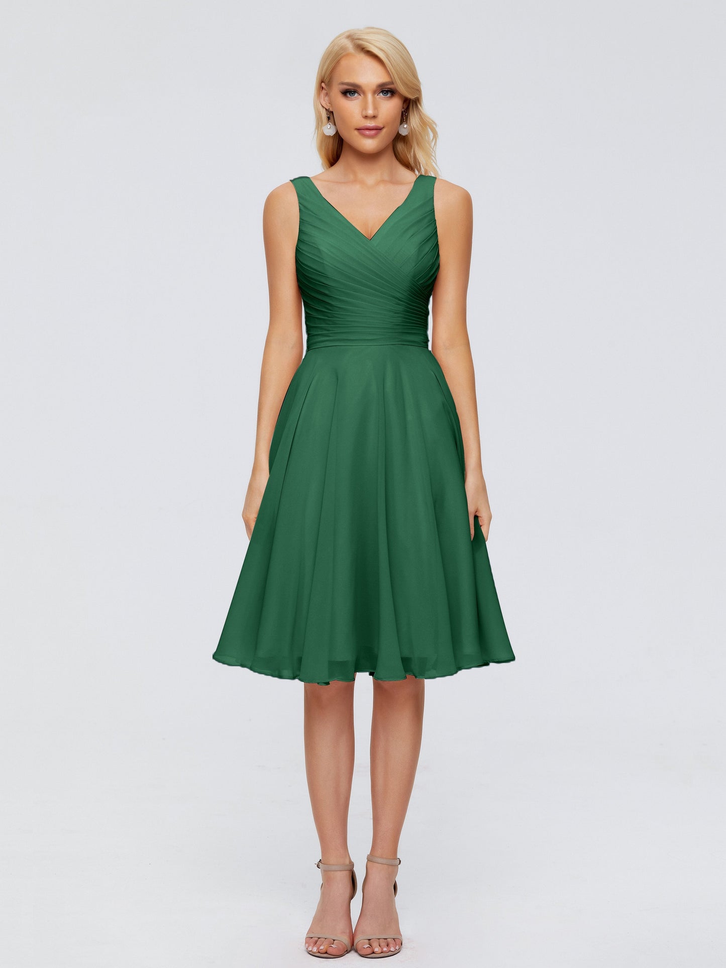 Jocelyn V-Neck Knee Length Chiffon Bridesmaid Dresses