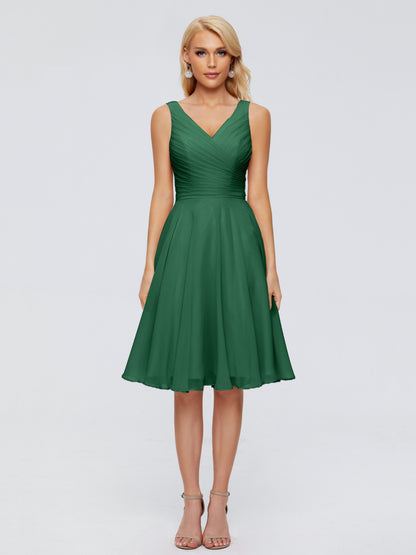 Jocelyn V-Neck Knee Length Chiffon Bridesmaid Dresses