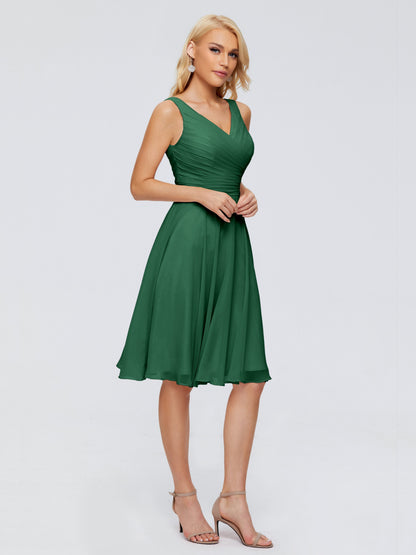 Jocelyn V-Neck Knee Length Chiffon Bridesmaid Dresses