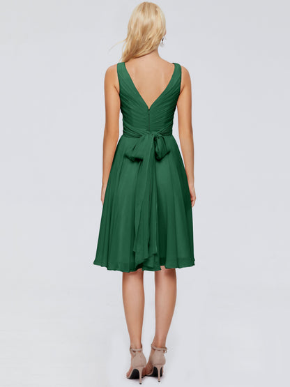 Jocelyn V-Neck Knee Length Chiffon Bridesmaid Dresses