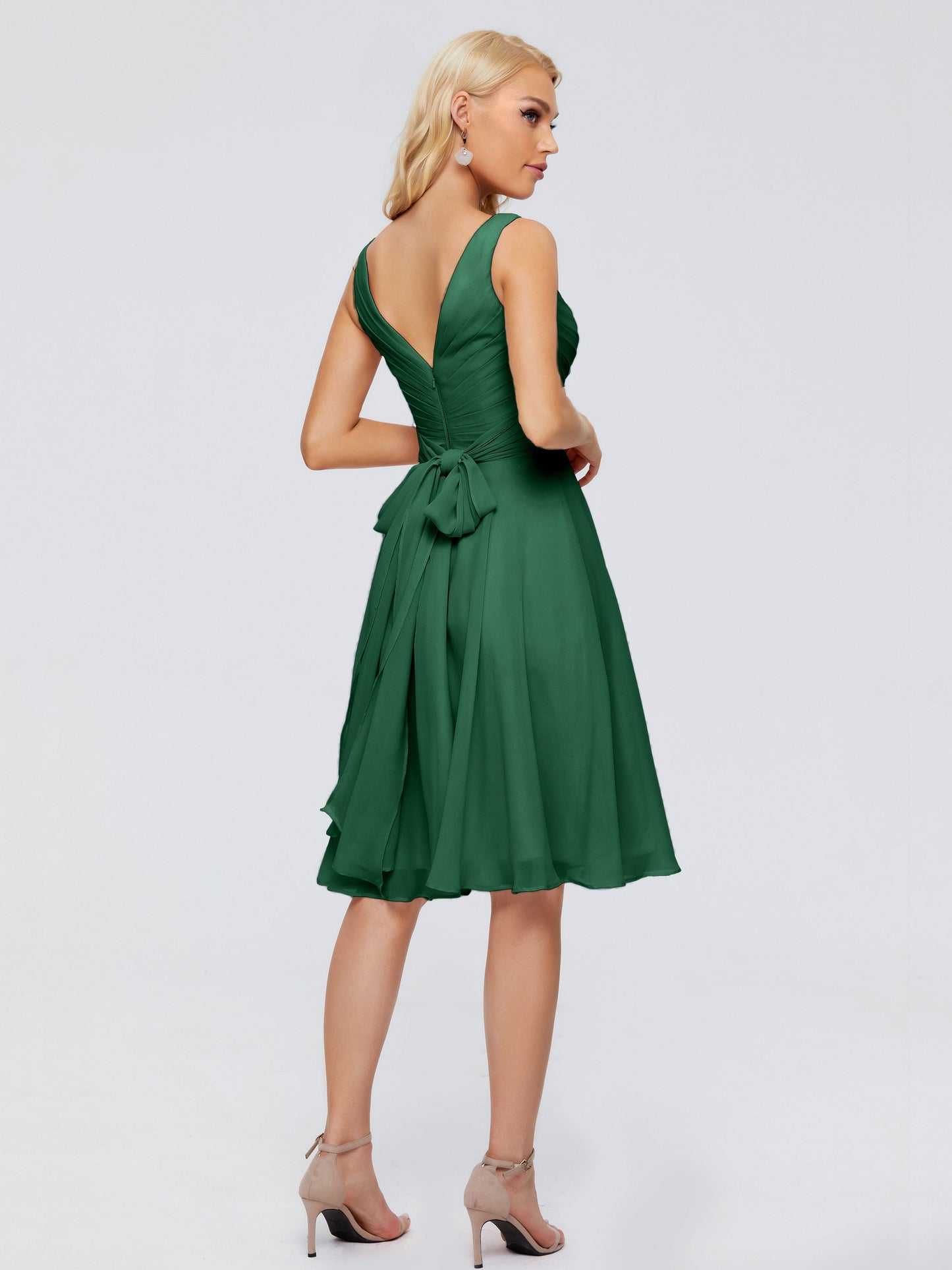 Jocelyn V-Neck Knee Length Chiffon Bridesmaid Dresses