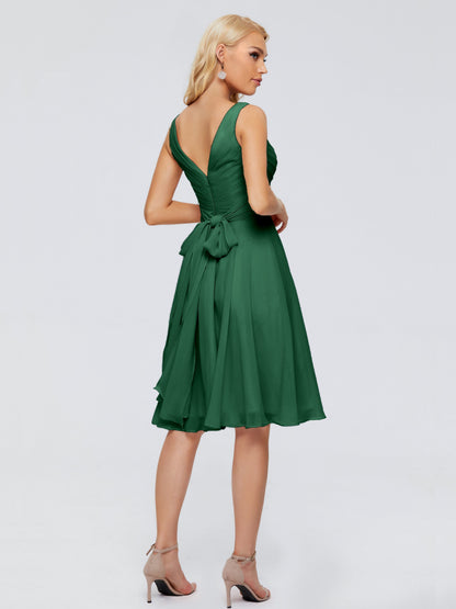 Jocelyn V-Neck Knee Length Chiffon Bridesmaid Dresses