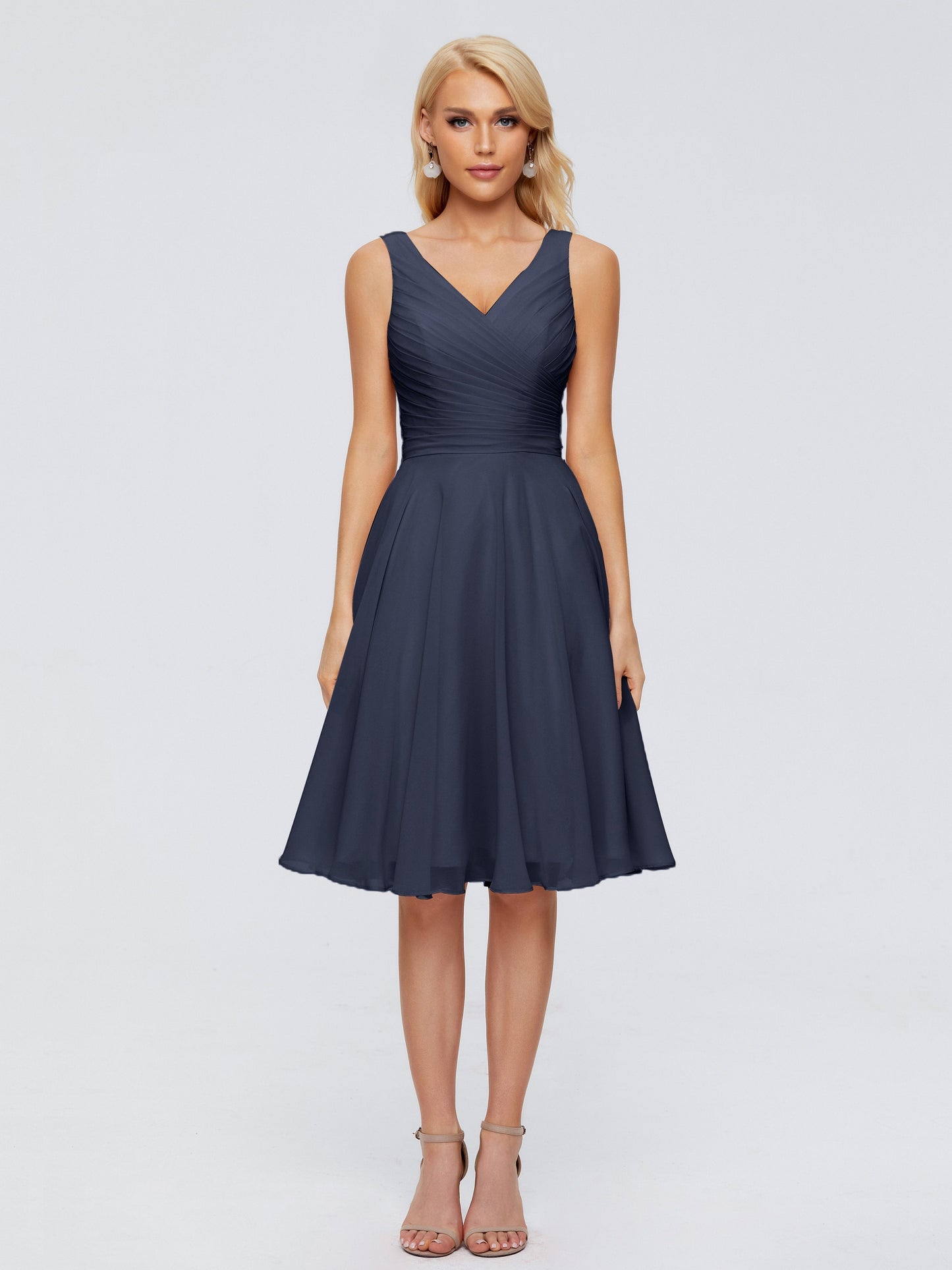 Jocelyn V-Neck Knee Length Chiffon Bridesmaid Dresses