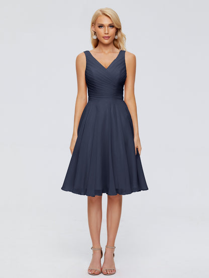 Jocelyn V-Neck Knee Length Chiffon Bridesmaid Dresses