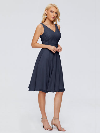 Jocelyn V-Neck Knee Length Chiffon Bridesmaid Dresses