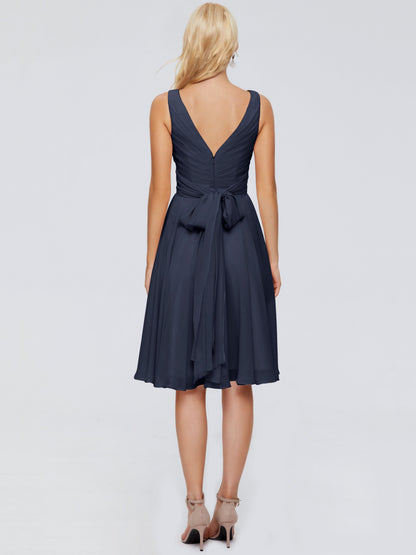 Jocelyn V-Neck Knee Length Chiffon Bridesmaid Dresses
