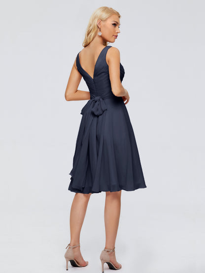 Jocelyn V-Neck Knee Length Chiffon Bridesmaid Dresses