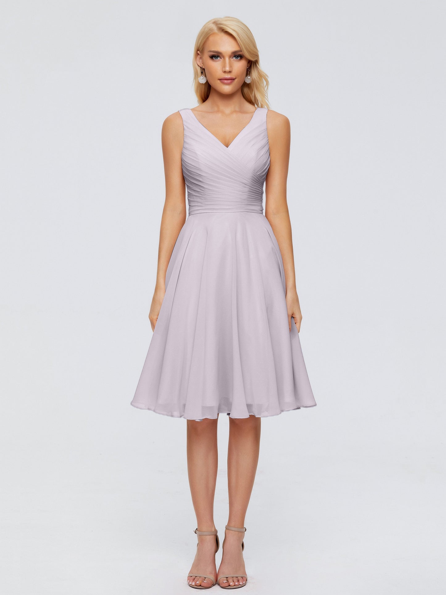 Jocelyn V-Neck Knee Length Chiffon Bridesmaid Dresses