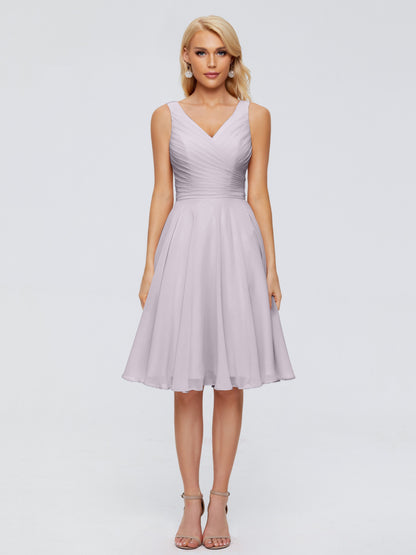 Jocelyn V-Neck Knee Length Chiffon Bridesmaid Dresses