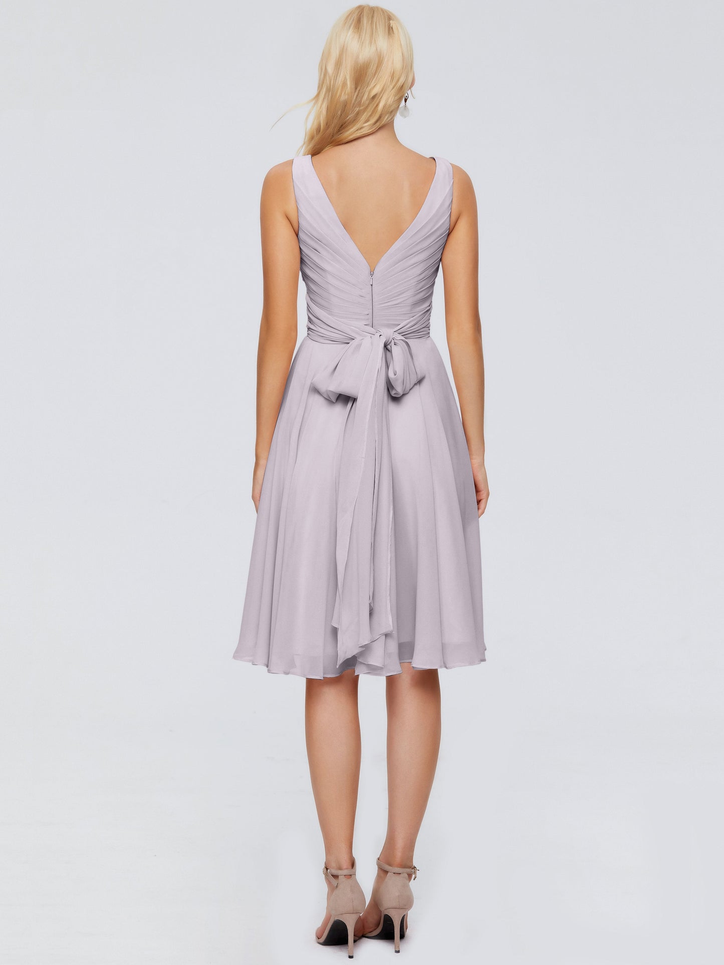 Jocelyn V-Neck Knee Length Chiffon Bridesmaid Dresses