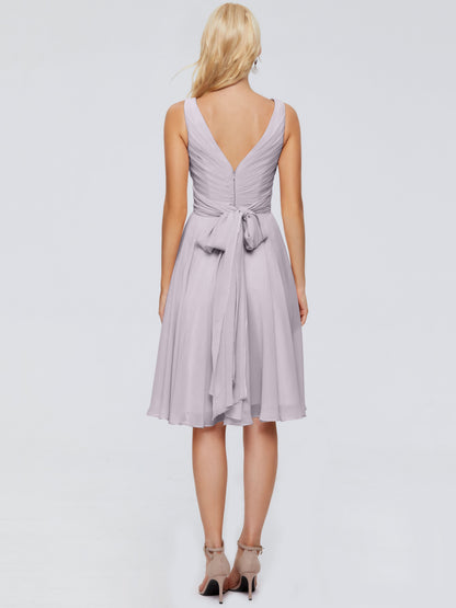 Jocelyn V-Neck Knee Length Chiffon Bridesmaid Dresses