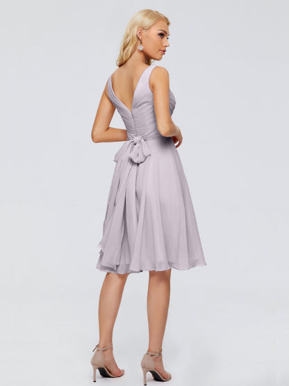 Jocelyn V-Neck Knee Length Chiffon Bridesmaid Dresses