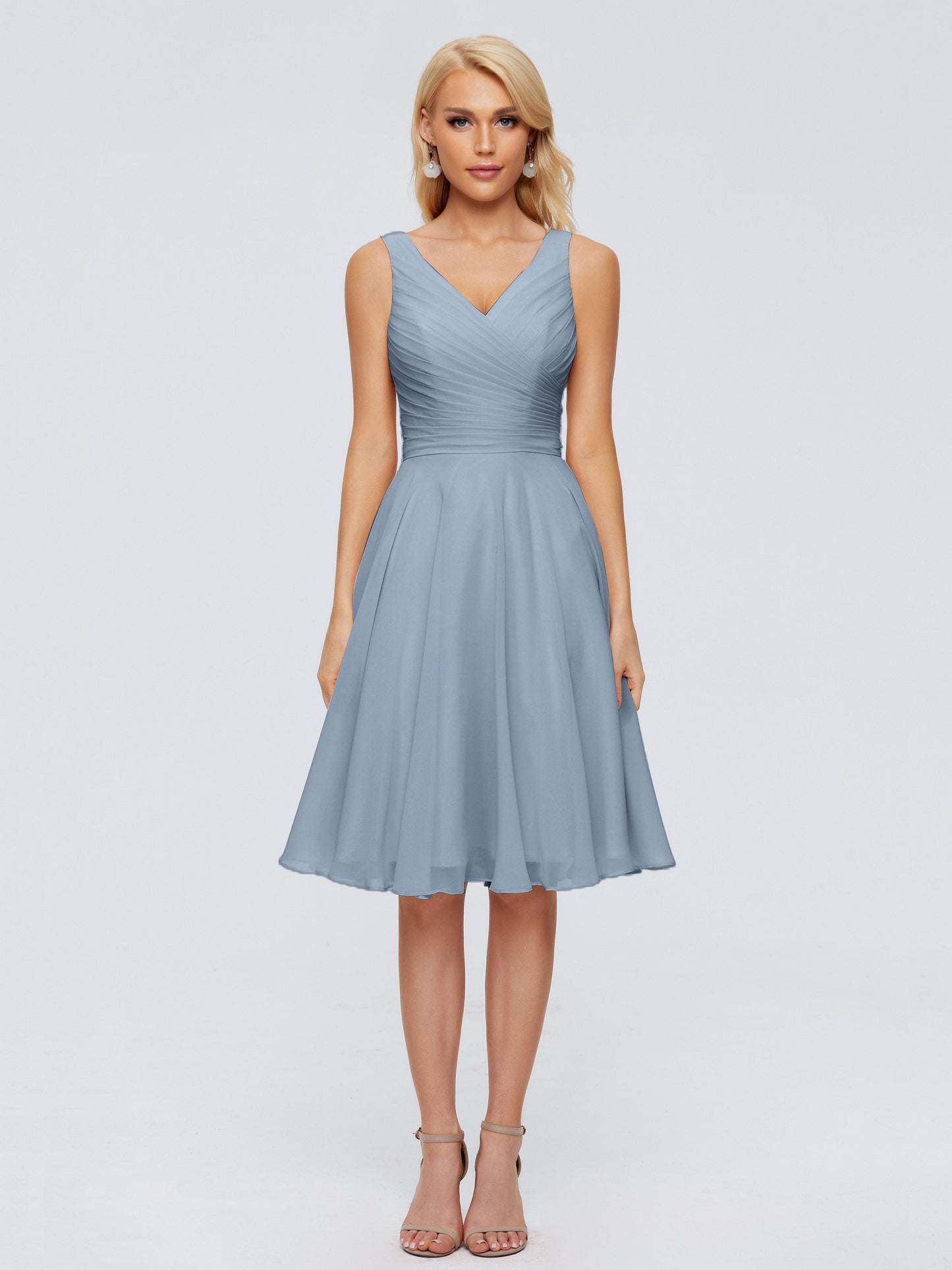 Jocelyn V-Neck Knee Length Chiffon Bridesmaid Dresses