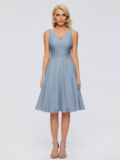 Jocelyn V-Neck Knee Length Chiffon Bridesmaid Dresses