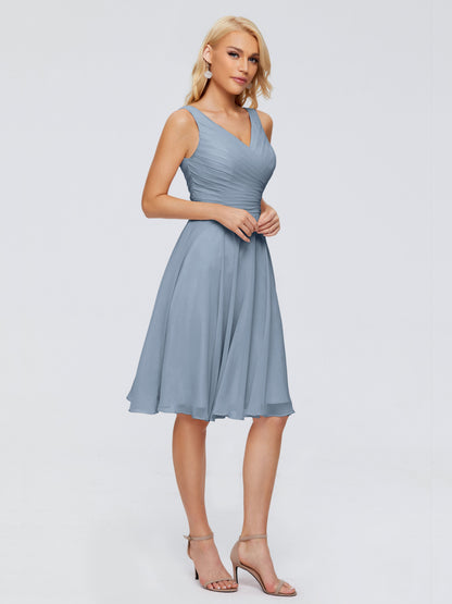 Jocelyn V-Neck Knee Length Chiffon Bridesmaid Dresses