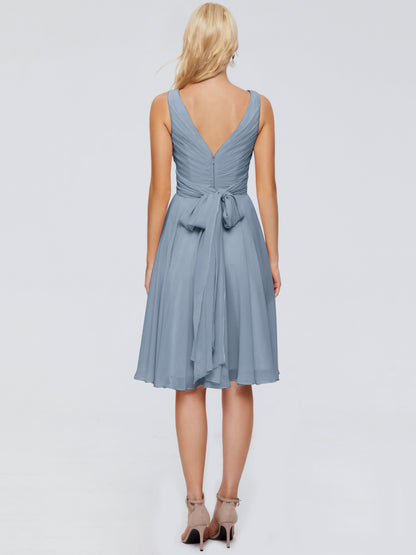 Jocelyn V-Neck Knee Length Chiffon Bridesmaid Dresses