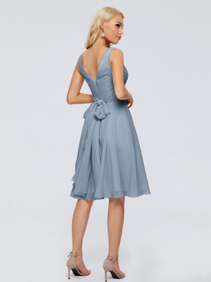 Jocelyn V-Neck Knee Length Chiffon Bridesmaid Dresses