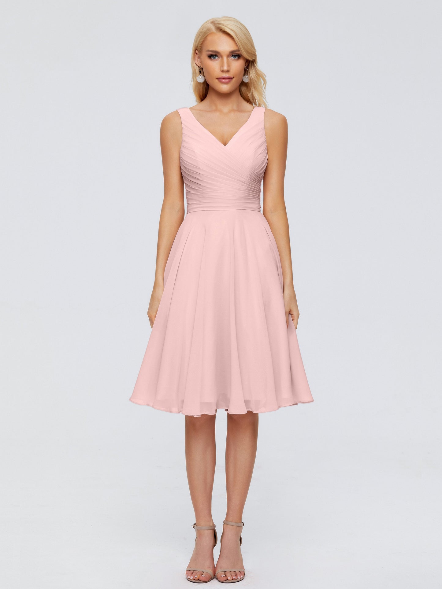 Jocelyn V-Neck Knee Length Chiffon Bridesmaid Dresses
