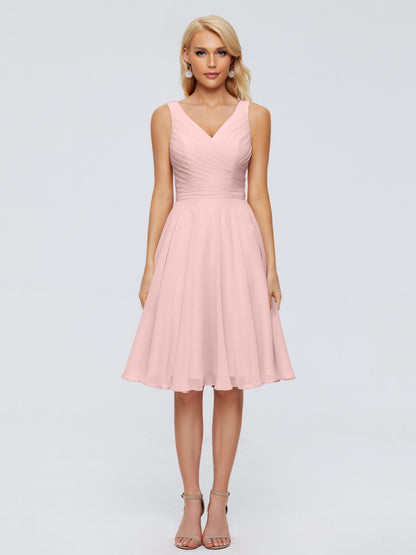 Jocelyn V-Neck Knee Length Chiffon Bridesmaid Dresses