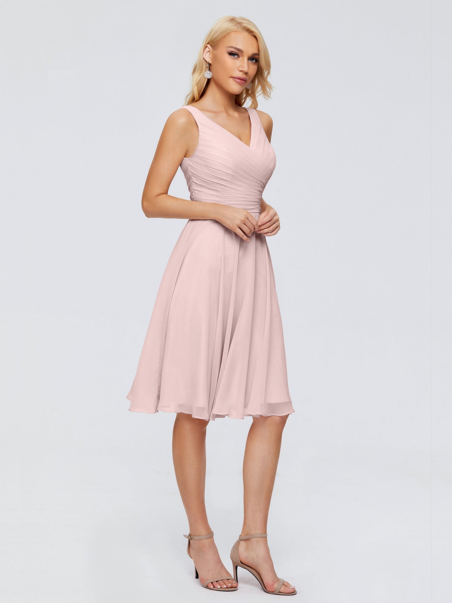 Jocelyn V-Neck Knee Length Chiffon Bridesmaid Dresses