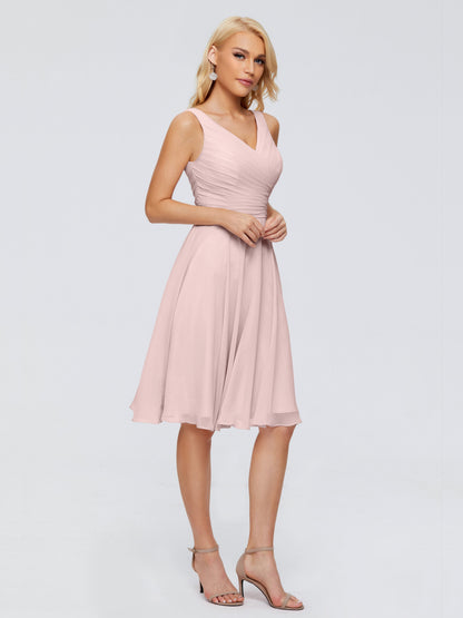 Jocelyn V-Neck Knee Length Chiffon Bridesmaid Dresses