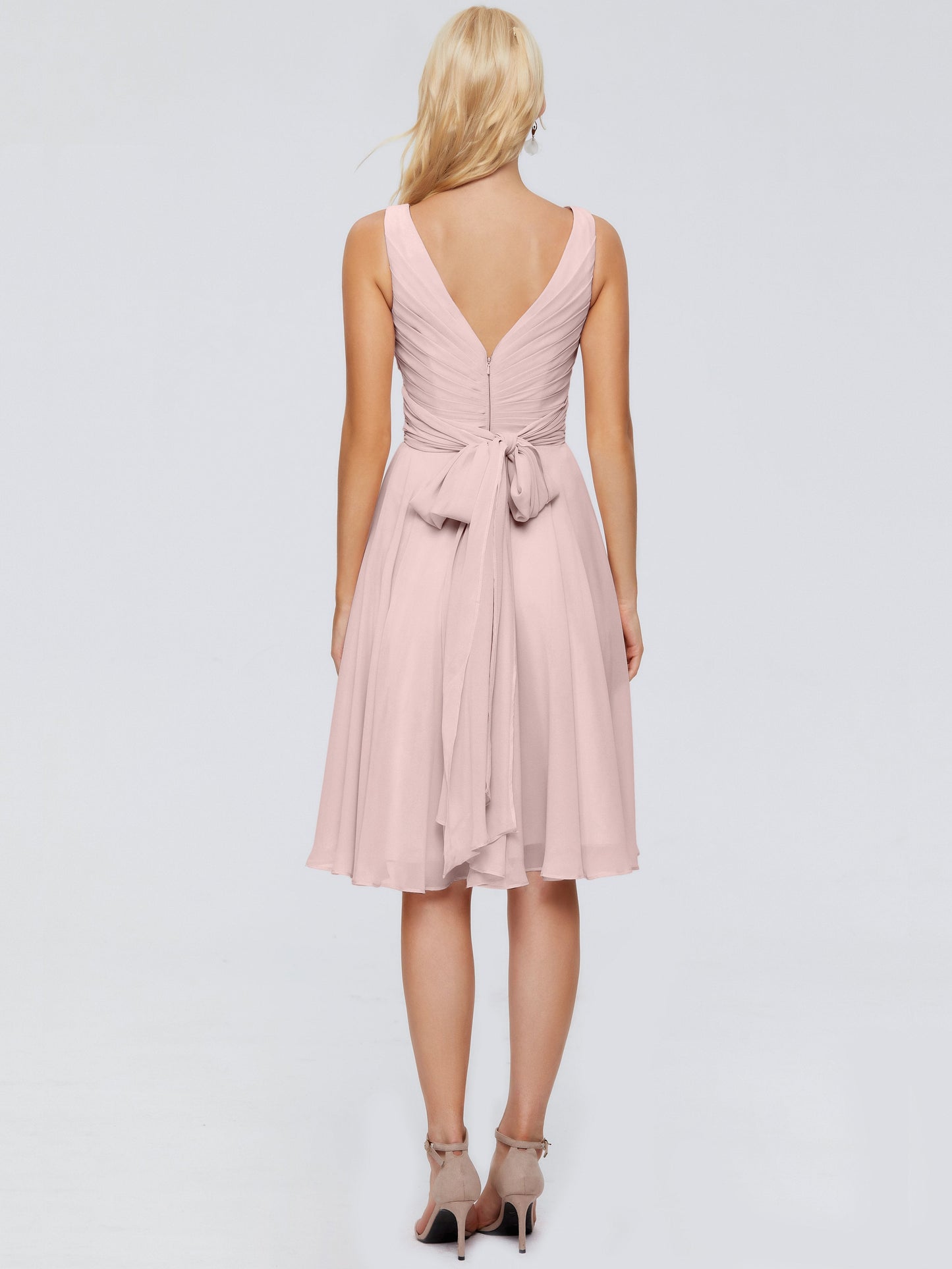 Jocelyn V-Neck Knee Length Chiffon Bridesmaid Dresses