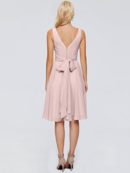 Jocelyn V-Neck Knee Length Chiffon Bridesmaid Dresses