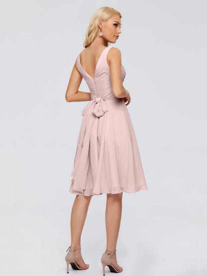 Jocelyn V-Neck Knee Length Chiffon Bridesmaid Dresses
