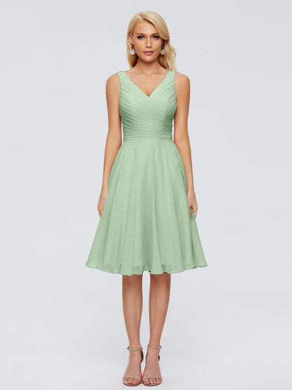 Jocelyn V-Neck Knee Length Chiffon Bridesmaid Dresses