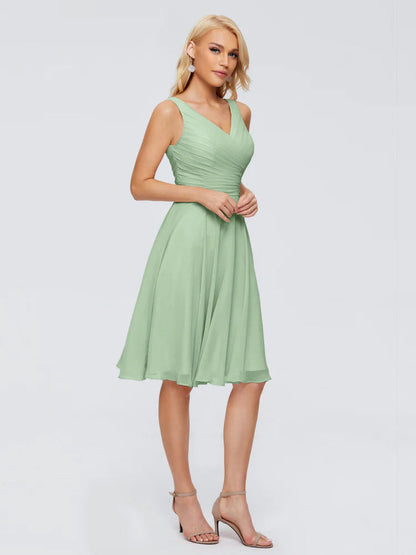Jocelyn V-Neck Knee Length Chiffon Bridesmaid Dresses
