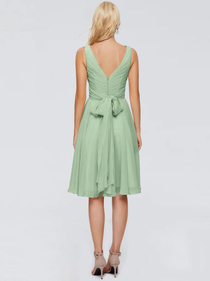 Jocelyn V-Neck Knee Length Chiffon Bridesmaid Dresses
