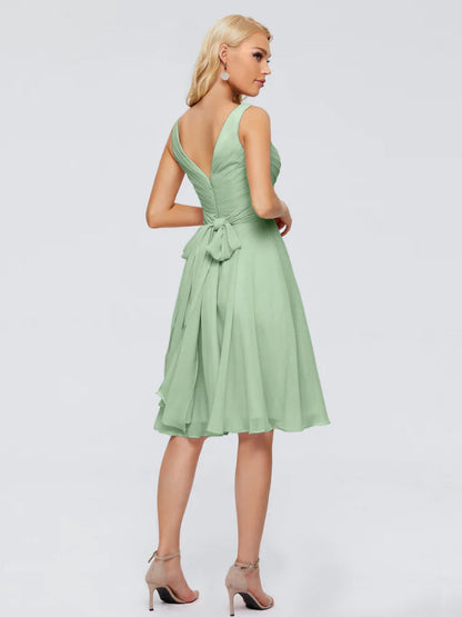 Jocelyn V-Neck Knee Length Chiffon Bridesmaid Dresses