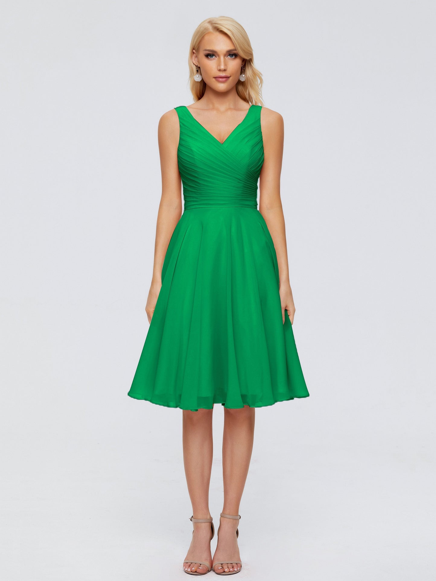 Jocelyn V-Neck Knee Length Chiffon Bridesmaid Dresses